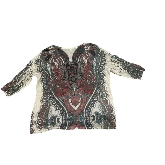 Reba Woman 3X Paisley Tunic Top Sheer Lightweight Knit With 3/4 Sleeves - Picture 7 of 8